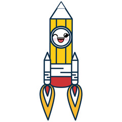 Kawaii pencil rocket icon over white background. vector illustration