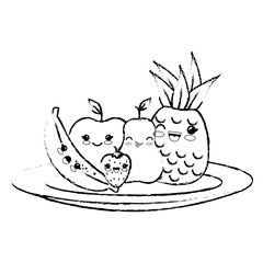 Kawaii fruits icon over white background. vector illustration