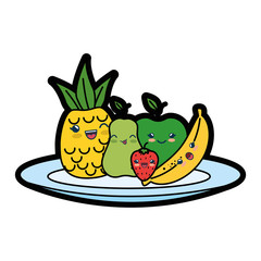 kawaii fruits icon over white background. colorful design. vector illustration