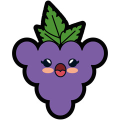 kawaii grapes fruit icon over white background. colorful design. vector illustration