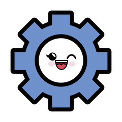 kawaii gear wheel icon over white background. colorful design. vector illustration