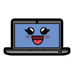 kawaii laptop computer icon over white background. colorful design. vector illustration