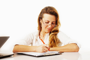 businesswoman working with documents in the workplace