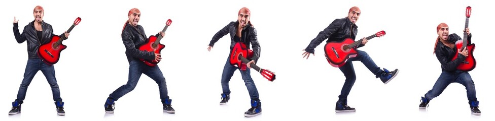 Guitar player isolated on white