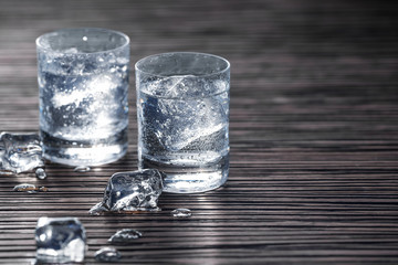 Two shots of vodka,selective focus