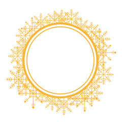 christmas wreath with golden snow flakes frame for xmas vector illustration