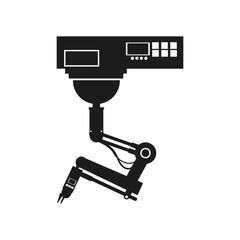 robot hand button among a set of buttons. use of artificial intelligence and robotics vector illustration