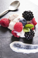 yogurt with fruits of the forest, cuisine and creative desserts