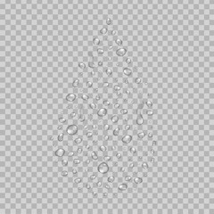 Vector set of realistic isolated water droplets on the transparent background.