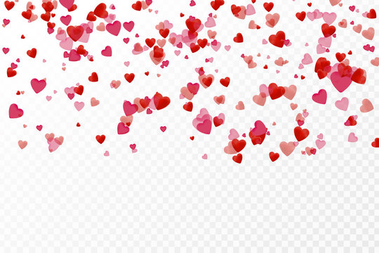 Vector isolated heart confetti on the transparent background. Concept of happy birthday, party, romantic event and holidays.