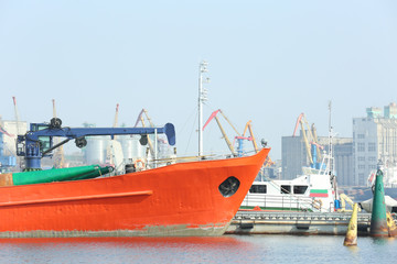 Fototapeta premium Beautiful view of ship in sea port on sunny day