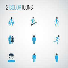 Obraz na płótnie Canvas Human Colorful Icons Set. Collection Of Lover, Stairs, Jogging And Other Elements. Also Includes Symbols Such As Pulling, Customer, User.