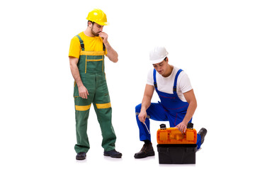 Two workers isolated on the white background