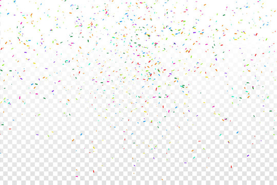 Vector realistic colorful confetti on the transparent background. Concept of happy birthday, party and holidays.