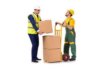 Two workers isolated on the white background