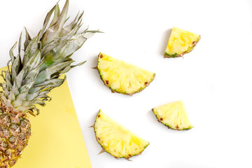 summer mockup with pineapple on yellow and white background top view