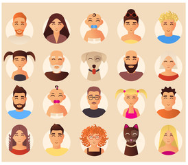 Vector family avatars icons set in flat style