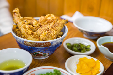 Shrimp tempura on rice