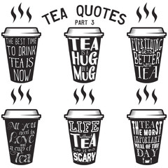 Vector tea quotes and sayings typography set