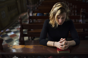 Woman Sitting Church Religion Concept