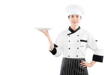 asian restaurant chef holding a copyspace