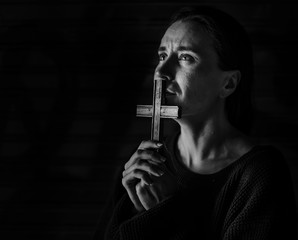 Adult Woman Hands Holding Cross Praying for God Religion