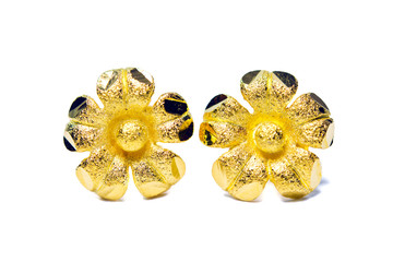 Gold pendant cameo jewelry in flower shape putting isolated on white