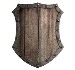 medieval wooden shield isolated 3d illustration