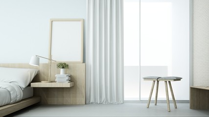 Fototapeta na wymiar The interior minimal bedroom space in condominium and decoration white background - 3D Rendering