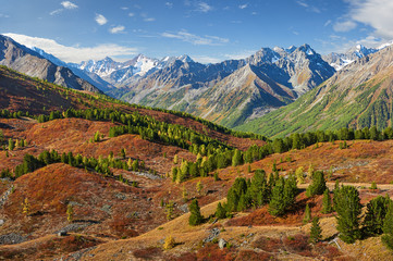 Fototapeta na wymiar Beautiful autumn landscape, Altai mountains Russia.