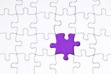 Puzzle Pieces - white with purple missing space
