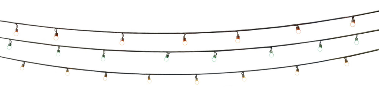 String Wired Multi Colored Bulbs On White Background