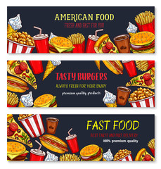 Vector banners fast food meal snacks and desserts