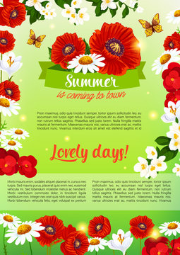 Floral holiday poster of summer flowers bouquet