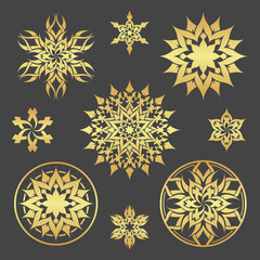 Set of abstract gold flowers.