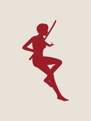 Fototapeta na wymiar Karate martial art silhouette of woman in sword fight karate pose
