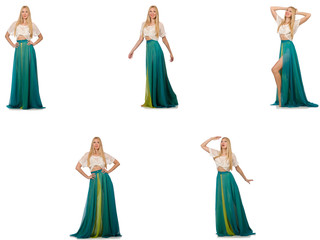 Woman in fashion concept in green dress on white