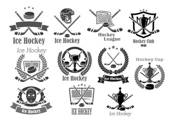 Ice hockey club or championship award vector icons