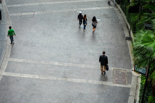 People Walking On The Street ,High Angle View Bird Eye View