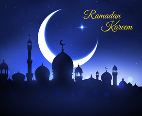 Ramadan Kareem greeting card with muslim mosque