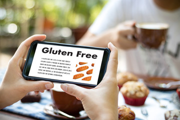 Gluten Free food  Celiac Disease Nutrition , Healthy lifestyle concept with diet and fitness , Nutrition facts