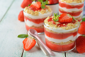 Strawberry cheesecake in a glass