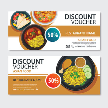 Discount voucher asian food template design. Indian set