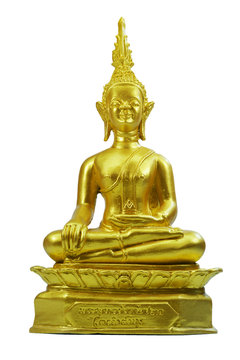 Buddha statue gold material on white background ,clipping path