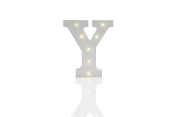 Decorative Letter Y with Embedded LED Lights Over White Background