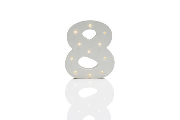 Decorative Number 8 with Embedded LED Lights Over White Background