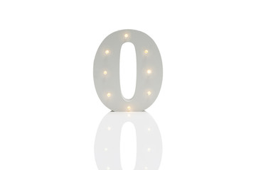 Decorative Number Zero with Embedded LED Lights Over White Background