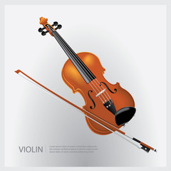 Fototapeta na wymiar The musical instrument realistic violin with a fiddle stick vector illustration