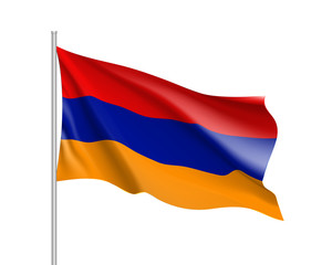 Armenia national flag, tricolour, three horizontal bands, red, blue, orange, symbolic element, patriotic symbol of country, educational and political concept, realistic vector illustration