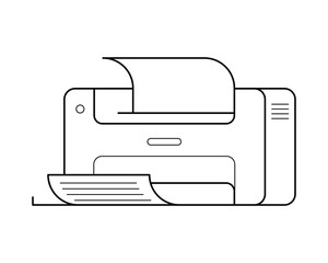 Printer line art, simple gadget icon for web application, outline vector pictogram isolated on a white background, home and office device for printing text, photos
